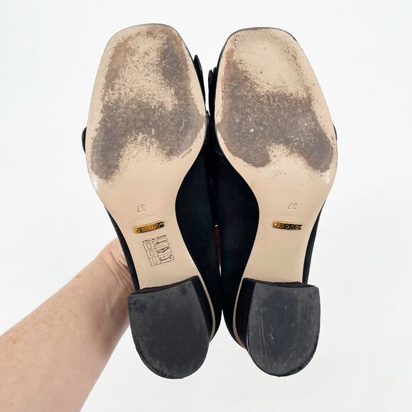 Gucci Marmont Black Suede GG Logo Kiltie Fringe Block Heel Loafer Pumps EU 37 - Picture 11 of 14